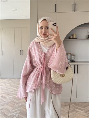 Santorini Nakışlı Pantolon Takım Pembe (5809)