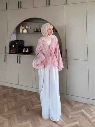 Santorini Nakışlı Pantolon Takım Pembe (5809)