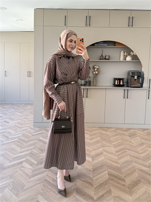 Sarah Çizgili Poplin Elbise Yeşil (8022)