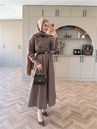 Sarah Çizgili Poplin Elbise Yeşil (8022)