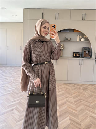 Sarah Çizgili Poplin Elbise Yeşil (8022)