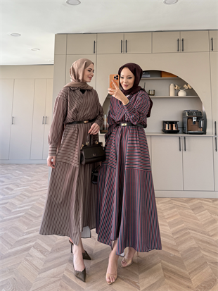 Sarah Çizgili Poplin Elbise Yeşil (8022)