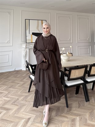 Saral Asimetrik Elbise Kahve (8052)
