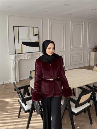 Sasha Kürk Detaylı Ceket Bordo