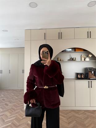 Sasha Kürk Detaylı Ceket Bordo