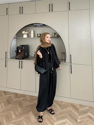 Saten Bomber Ceket Takım Siyah