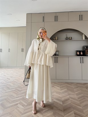 Galstuk Önden Bağlamalı Etekli Takım Ekru (2331)