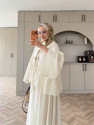 Galstuk Önden Bağlamalı Etekli Takım Ekru (2331)