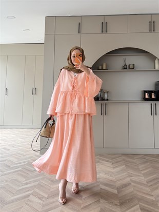 Galstuk Önden Bağlamalı Etekli Takım Gül Kurusu (2331)