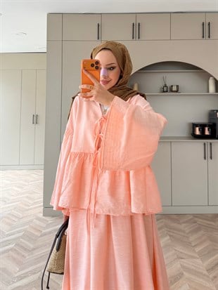 Galstuk Önden Bağlamalı Etekli Takım Gül Kurusu (2331)