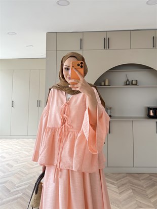 Galstuk Önden Bağlamalı Etekli Takım Gül Kurusu (2331)