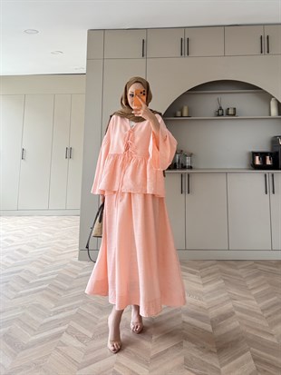 Galstuk Önden Bağlamalı Etekli Takım Gül Kurusu (2331)