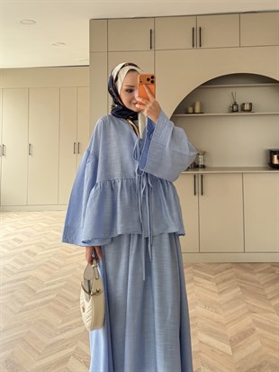 Galstuk Önden Bağlanalı Etekli Takım Mavi (2331)