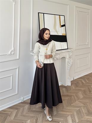 Scuba Kloş Kesim Etek Acı kahve