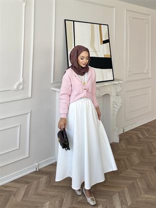 Scuba Kloş Kesim Etek Beyaz