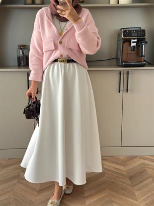 Scuba Kloş Kesim Etek Beyaz