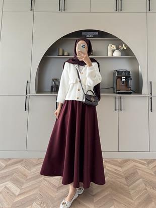 Scuba Kloş Kesim Etek Bordo