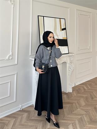 Scuba Kloş Kesim Etek Siyah