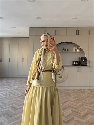 Seha Drape Bel Detaylı Etekli Takım ButterYellow (2017)