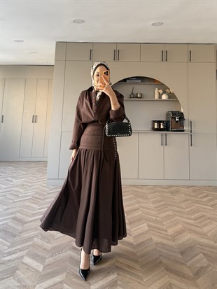 Seha Drapeli Bel Detaylı Etekli Takım Acı Kahve (2017)