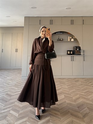 Seha Drapeli Bel Detaylı Etekli Takım Acı Kahve (2017)