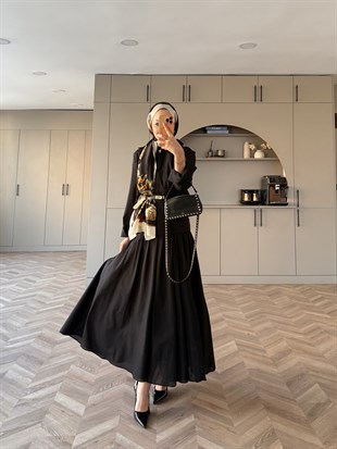 Seha Drapeli Bel Detaylı Etekli Takım Siyah (2017)