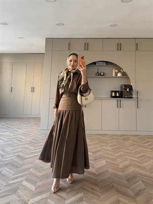 Seha Drepeli Bel Detaylı Etekli Takım Kahve (2017)