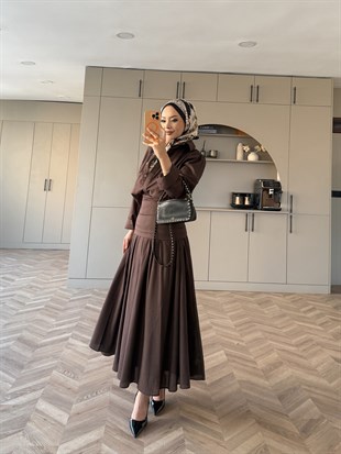 Seha Drapeli Bel Detaylı Etekli Takım Acı Kahve (2017)