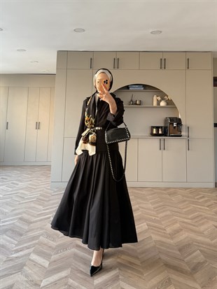 Seha Drapeli Bel Detaylı Etekli Takım Siyah (2017)