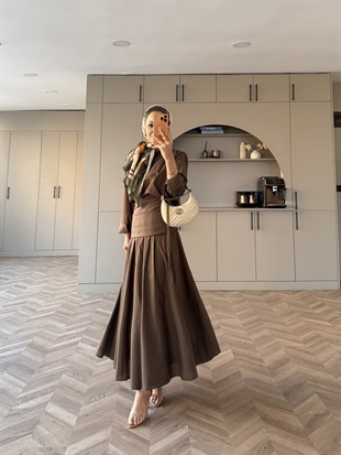 Seha Drepeli Bel Detaylı Etekli Takım Kahve (2017)