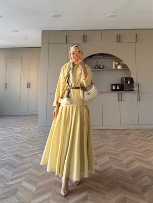 Seha Drape Bel Detaylı Etekli Takım ButterYellow (2017)
