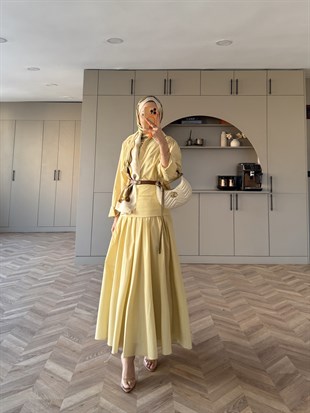 Seha Drape Bel Detaylı Etekli Takım ButterYellow (2017)