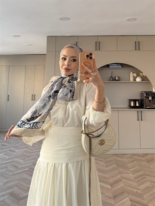 Seha Drapeli Bel Detaylı Etekli Takım Beyaz (2017)