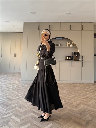 Seha Drapeli Bel Detaylı Etekli Takım Siyah (2017)