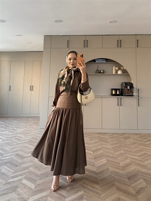 Seha Drepeli Bel Detaylı Etekli Takım Kahve (2017)