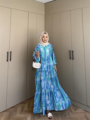 Seher Pamuk Vual Elbise Mavi