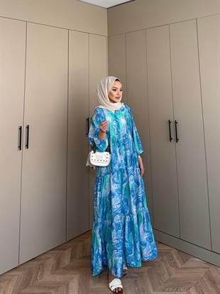 Seher Pamuk Vual Elbise Mavi