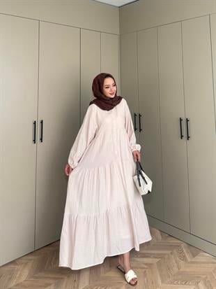 Selay Müslin Elbise Bej