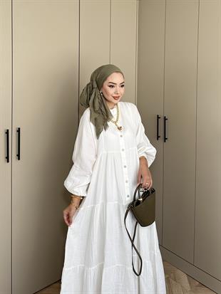 Selay Müslin Elbise Beyaz