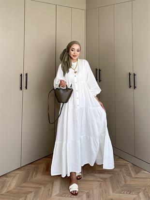 Selay Müslin Elbise Beyaz