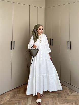 Selay Müslin Elbise Beyaz