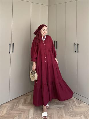 Selay Müslin Elbise Bordo
