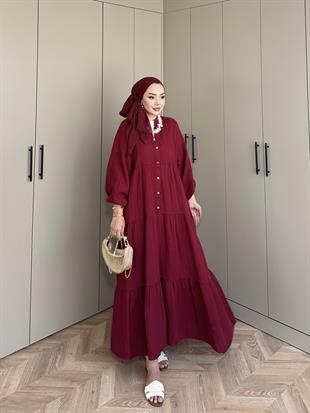 Selay Müslin Elbise Bordo