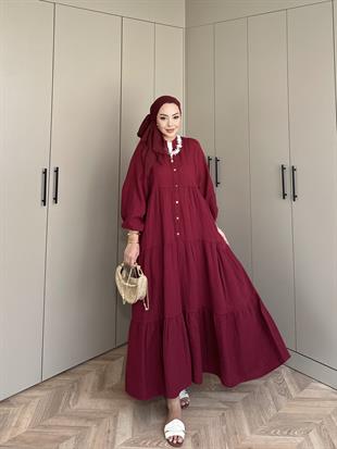 Selay Müslin Elbise Bordo