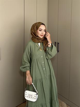Selay Müslin Elbise Haki