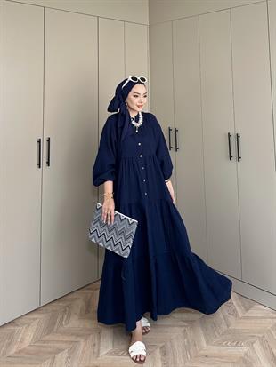 Selay Müslin Elbise Lacivert