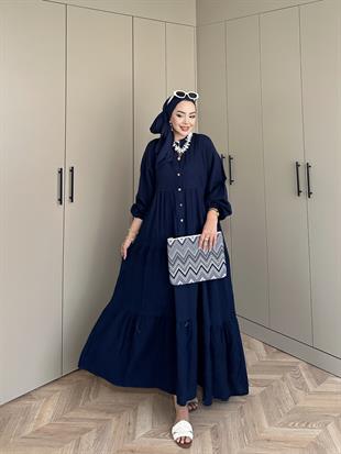 Selay Müslin Elbise Lacivert