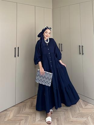 Selay Müslin Elbise Lacivert