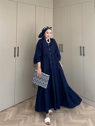 Selay Müslin Elbise Lacivert