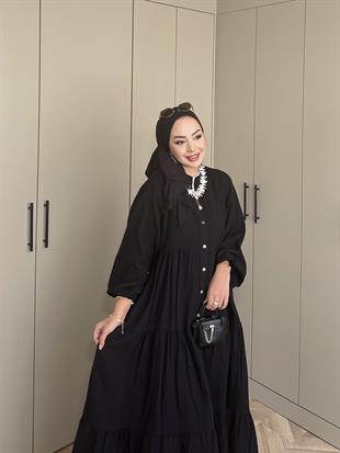 Selay Müslin Elbise Siyah